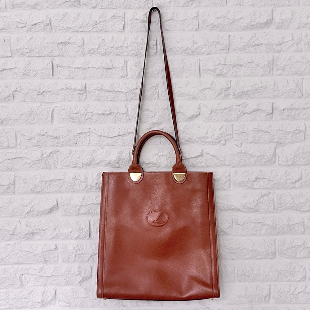 Vintage Brown Leather Convertible Portfolio Tote Satchel